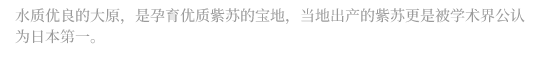 水质优良的大原，是孕育优质紫苏的宝地，当地出产的紫苏更是被学术界公认为日本第一。